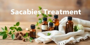 Natural remedies for scabies on a wooden table.