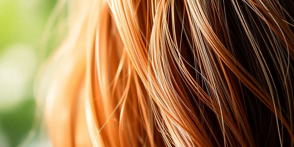Close-up of shiny, healthy hair with radiant strands.