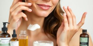 Woman applying moisturizer for radiant skin glow.