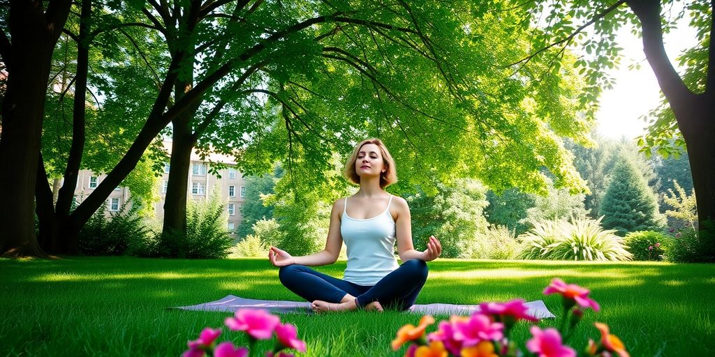 Person meditating peacefully in a garden.