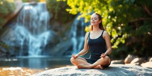 Person meditating peacefully in a serene, natural setting.