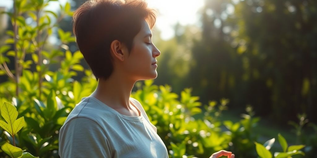 Person relaxing peacefully in nature.