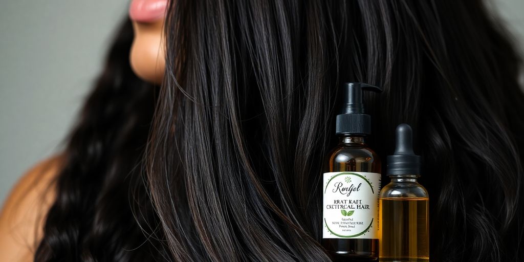 Woman with thick, healthy natural hair and oils.
