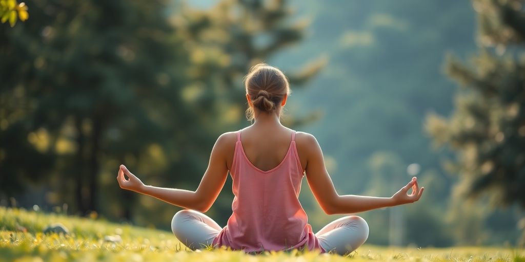 Person meditating peacefully outdoors.