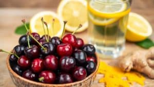 Cherries, lemon water, ginger, and turmeric for gout relief.