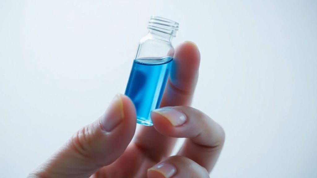Vial with blue liquid, medical context